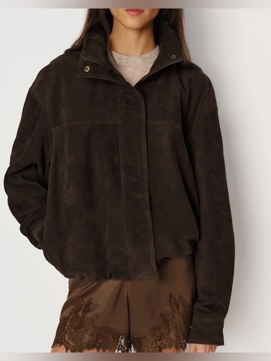 Veda x Reformation Jackets & Blazers - Dark Brown Suede Leather Jacket - Women's Casual Bomber